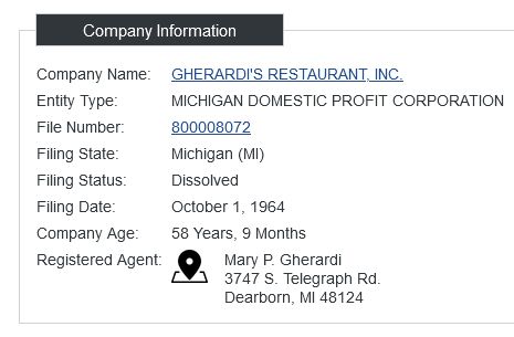 Gherardis Restaurant - Gherardis Restaurant, Inc Corporate Record (newer photo)